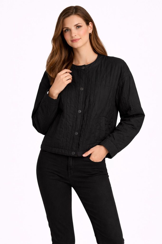 ON TRİKO Çizgi Detaylı Mont 70706 - Siyah