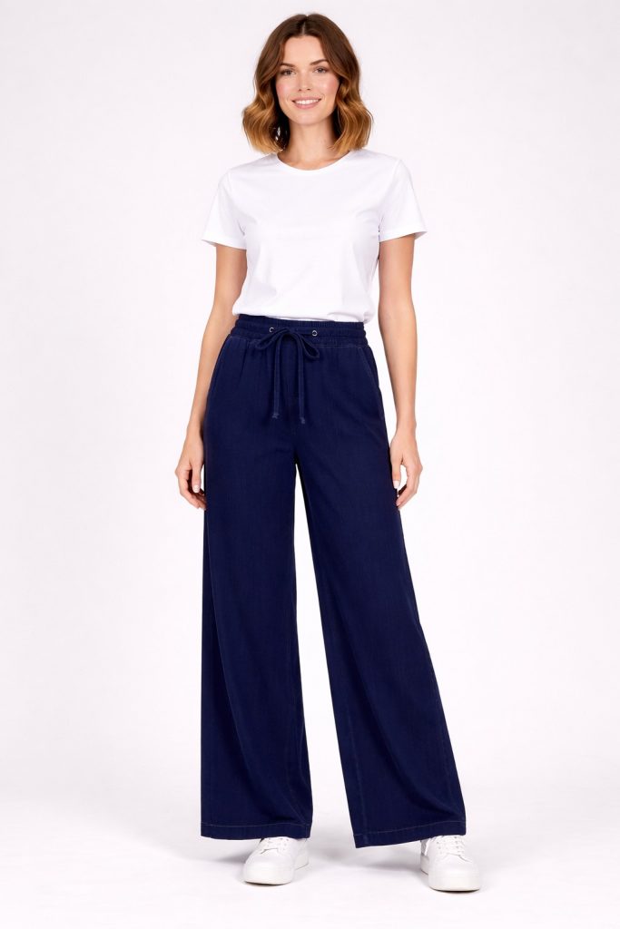 SEDNA Beli Lastikli Bol Paça Pantolon 7207 - Lacivert