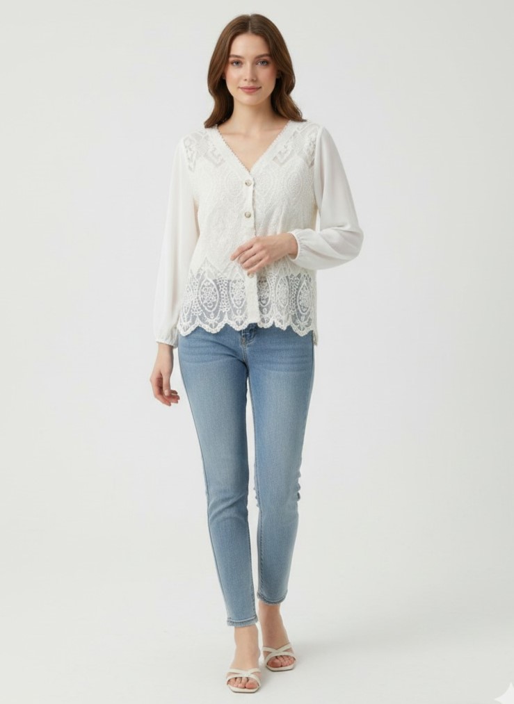 ON TRİKO Dantel İşlemeli Hırka 70931 - EKRU