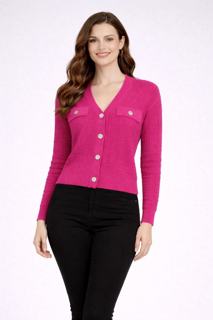 ON TRİKO Düğme Detaylı Hırka 70913 - fusya