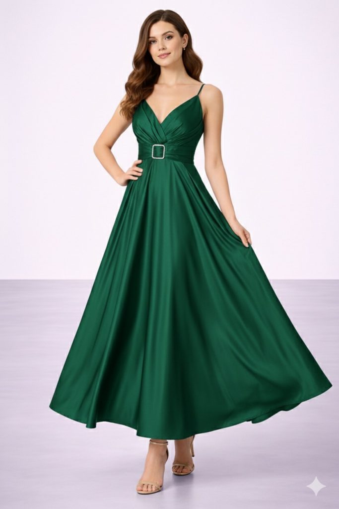 DORİDORCA Aksesuarlı Uzun Abiye 5059 - ZÜMRÜT