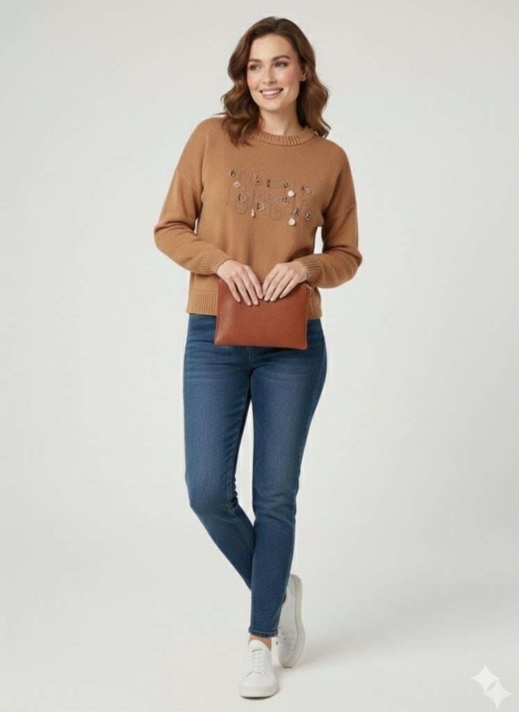 BDK TRİKO Aksesuar İşlemeli Bluz 161-1 - camel