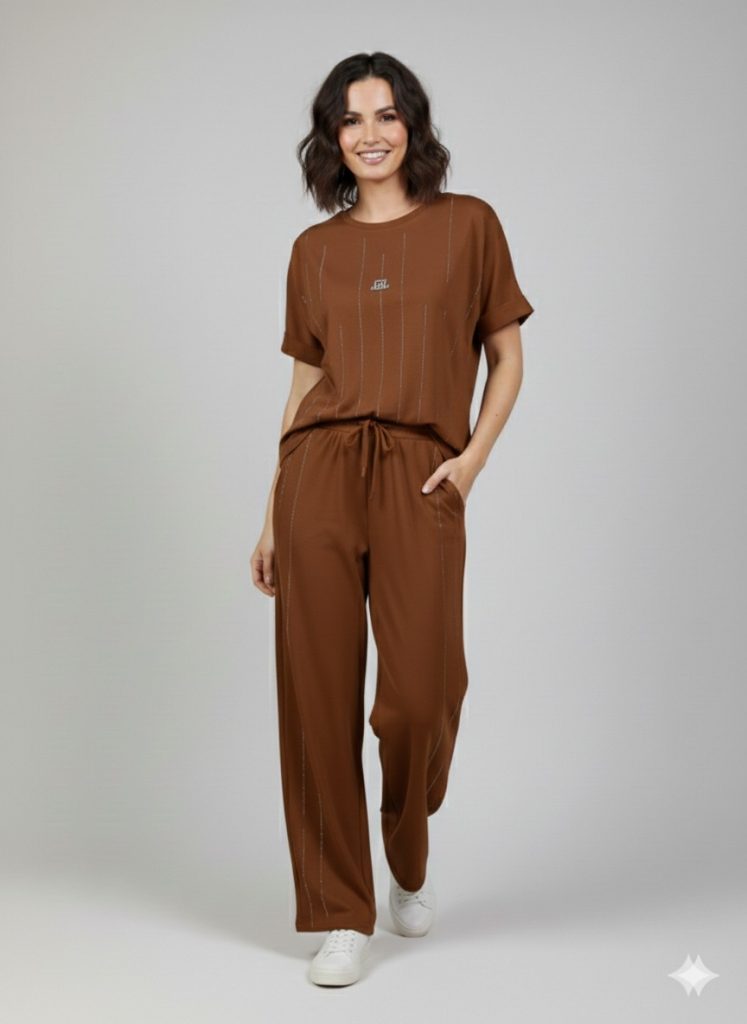 DOSSO DOSSİ Taş İşlemeli Takım  26011 - kahve