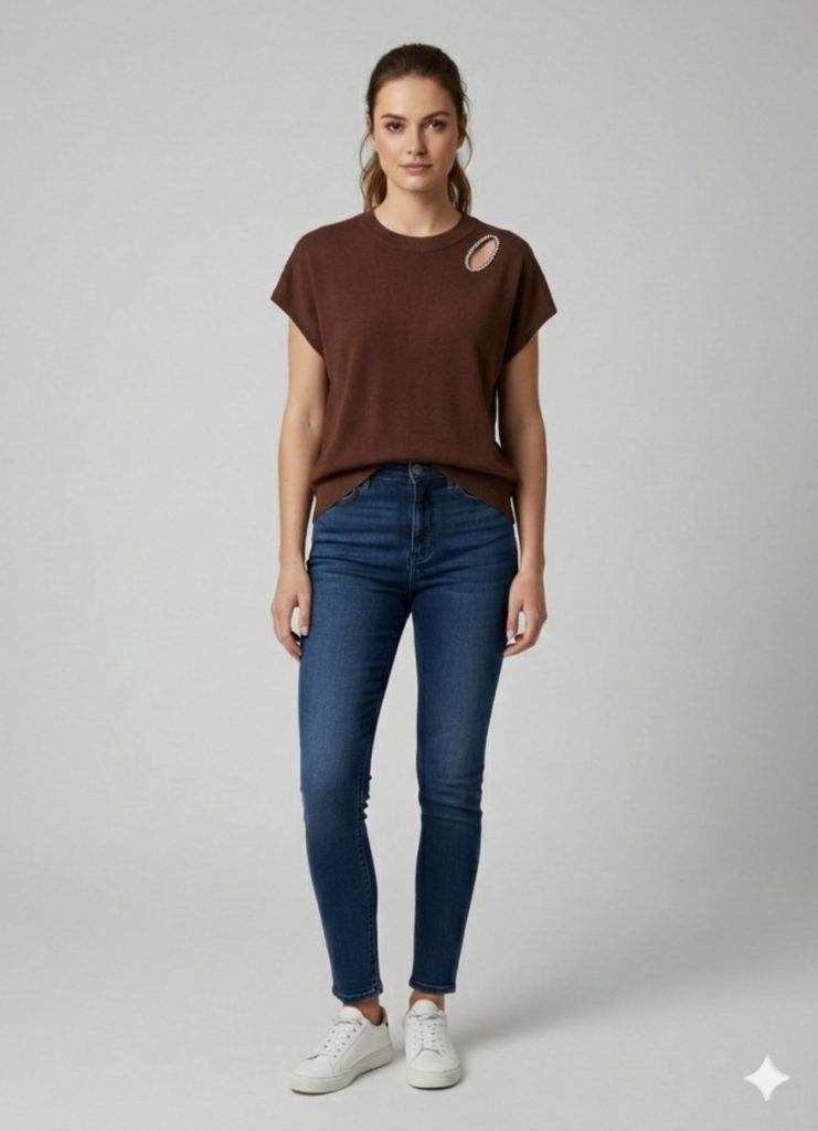 ON TRİKO Omzu Detaylı Bluz 70353 - kahve