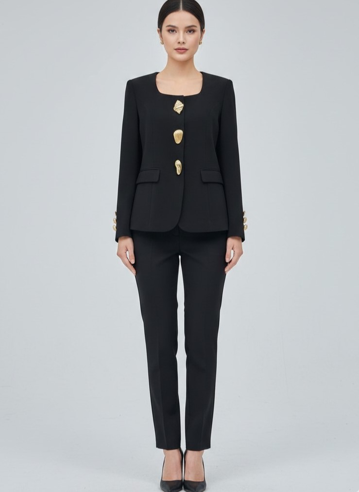 MODAİLGİ Kare Yaka Uzun Kol Ceket 75014 - Siyah