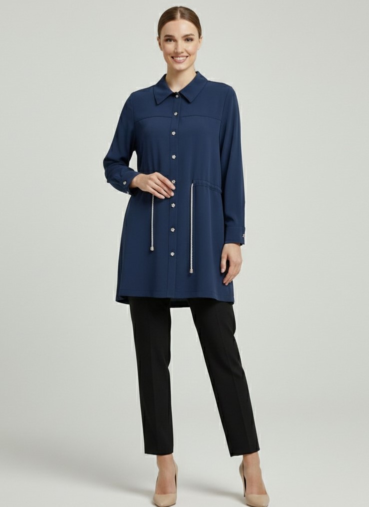 KAYRA Belden Bağlamalı Tunik 21003 - Lacivert