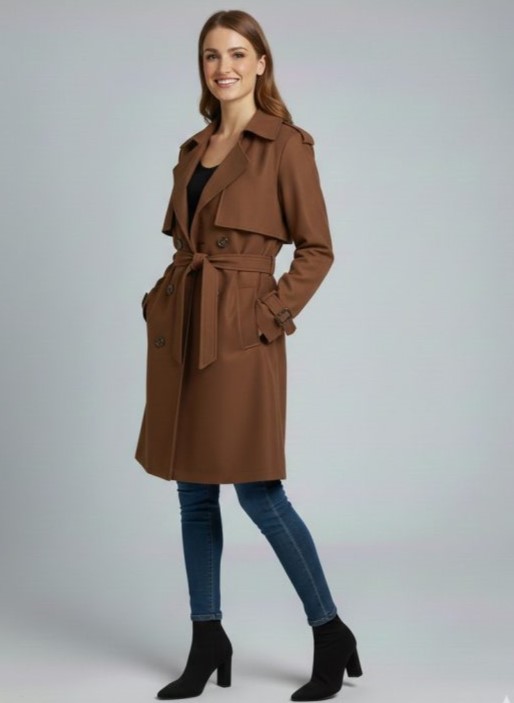 EKOL Kemer Detaylı Trençkot 7006 - kakao