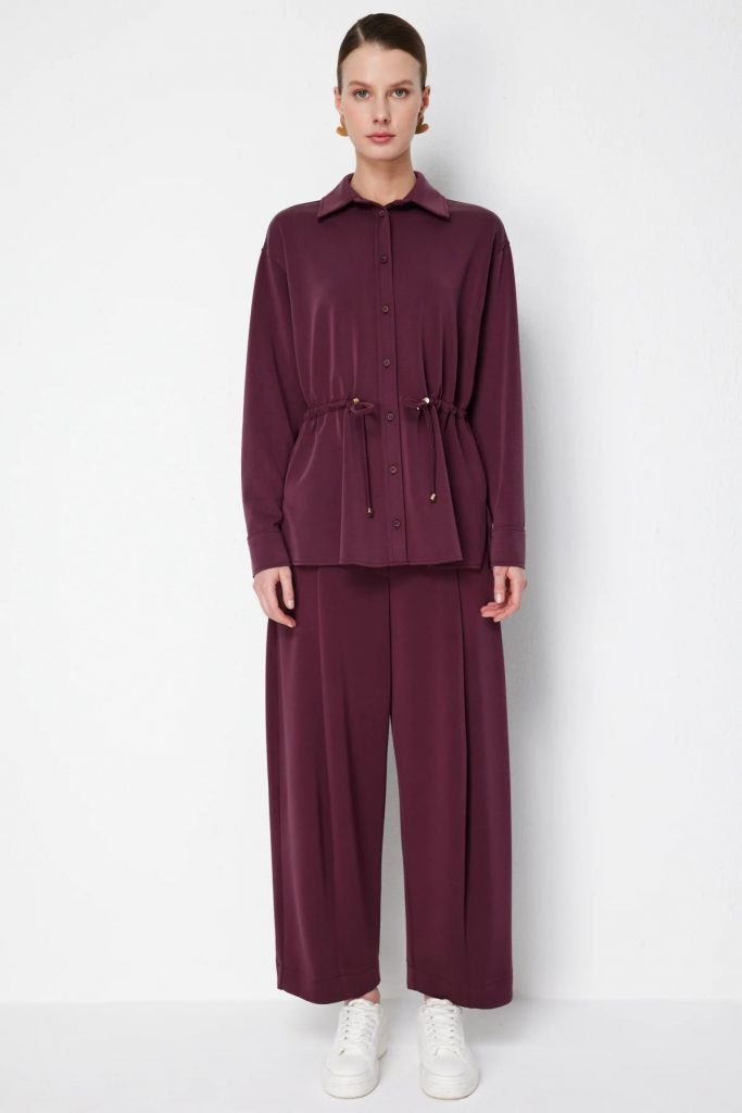 ON TRİKO Bol Paça Pantolon 74703 - bordo