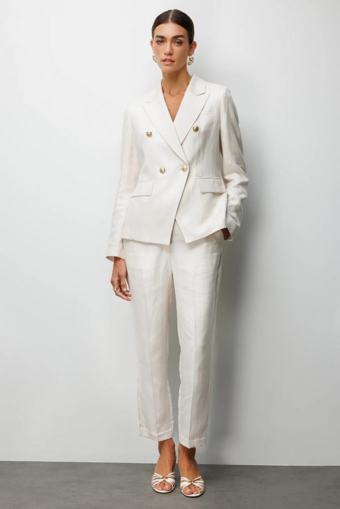 EKOL Süs Metal Düğmeli Dar Paça Pantolon  1032 - EKRU