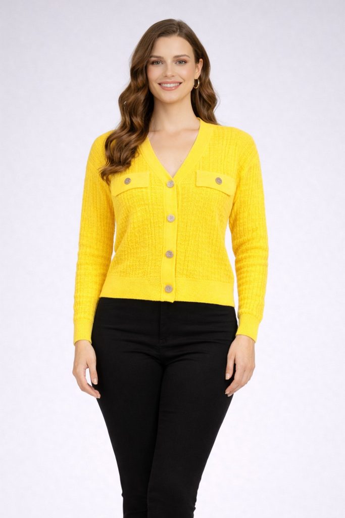 ON TRİKO Düğme Detaylı Hırka 70913 - SARI