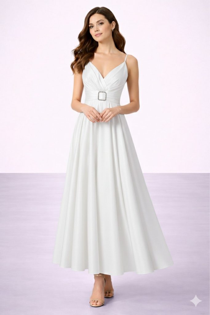 DORİDORCA Aksesuarlı Uzun Abiye 5059 - Beyaz