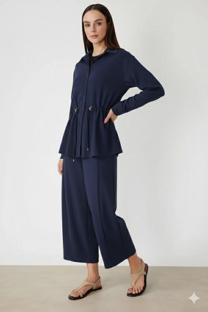 ON TRİKO Belden Bağlamalı Tunik 74702 - Lacivert