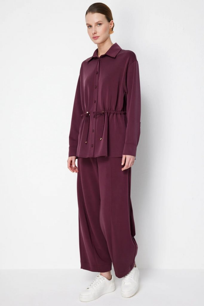 ON TRİKO Bol Paça Pantolon 74703 - bordo