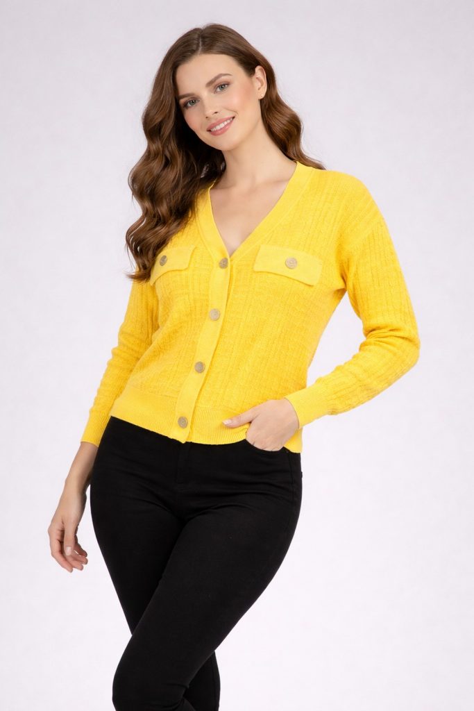 ON TRİKO Düğme Detaylı Hırka 70913 - SARI