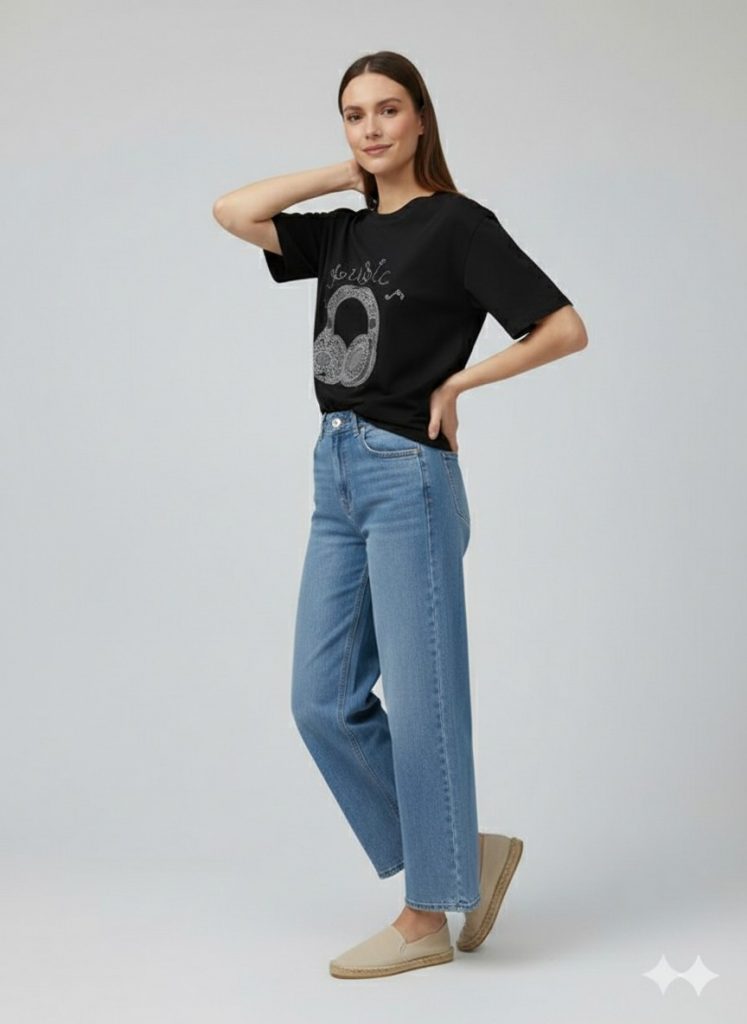 BDK Baskı Pul İşlemeli T-shirt K717 - Siyah