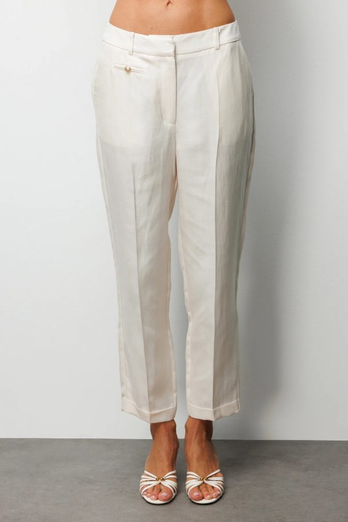 EKOL Süs Metal Düğmeli Dar Paça Pantolon  1032 - EKRU