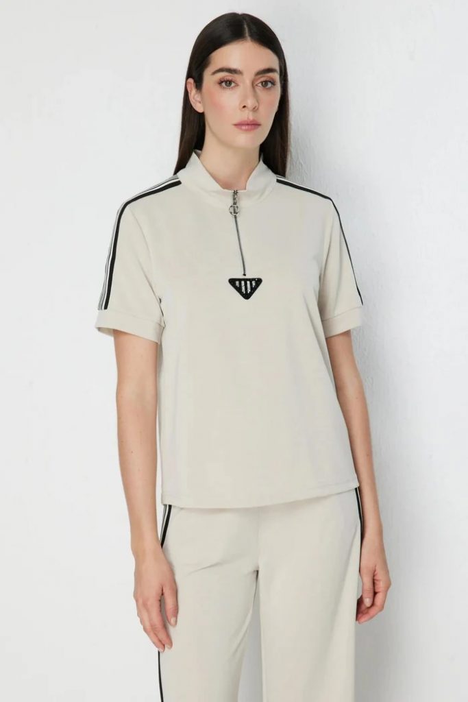 ON TRİKO Fermuar Detaylı T-shirt 76335 - BEJ