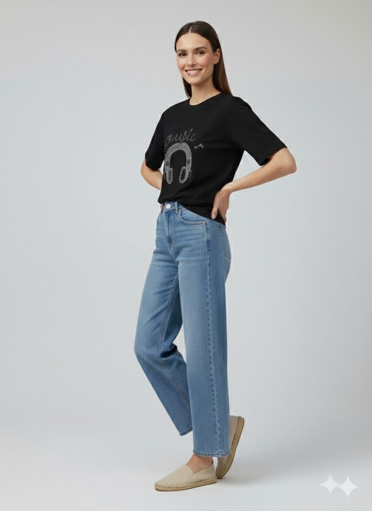 BDK Baskı Pul İşlemeli T-shirt K717 - Siyah