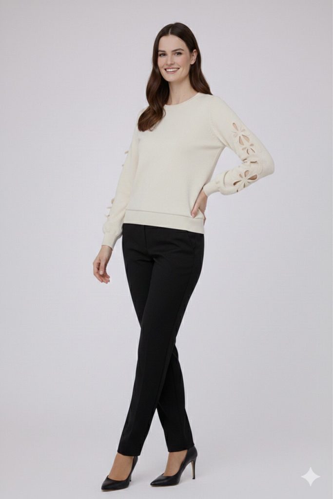 ON TRİKO Çiçek Detaylı Sweat 70351 - EKRU