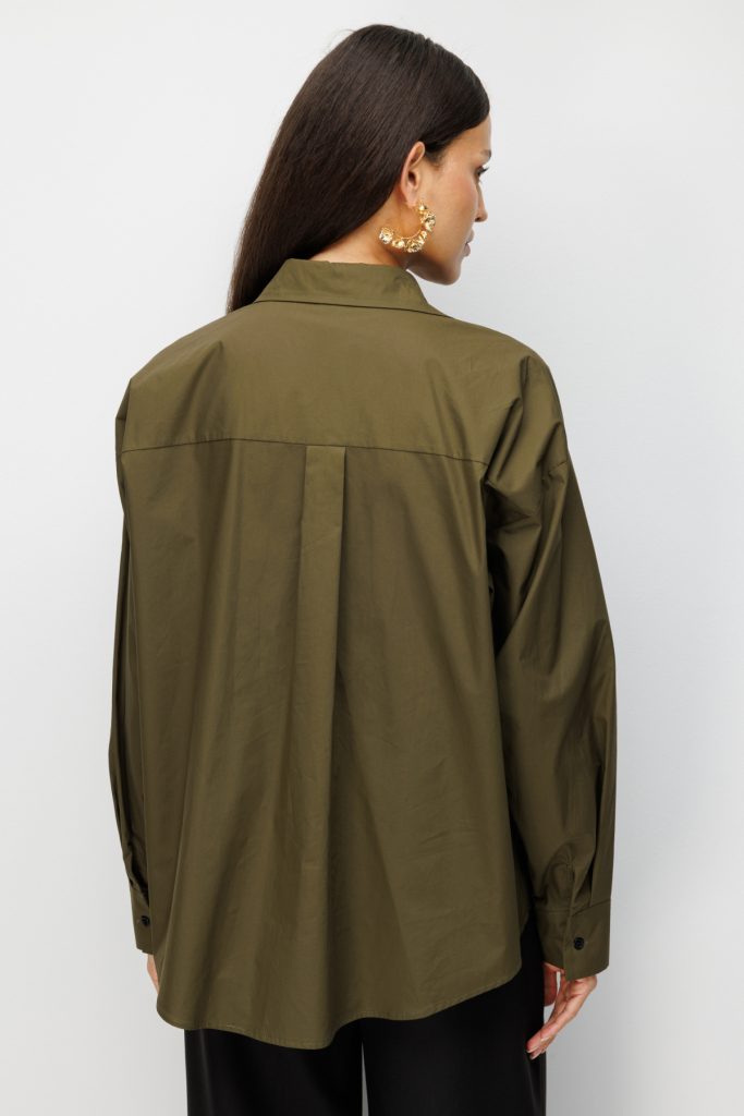 EKOL İşlemeli Oversize Pamuk Gömlek 2818 - HAKİ