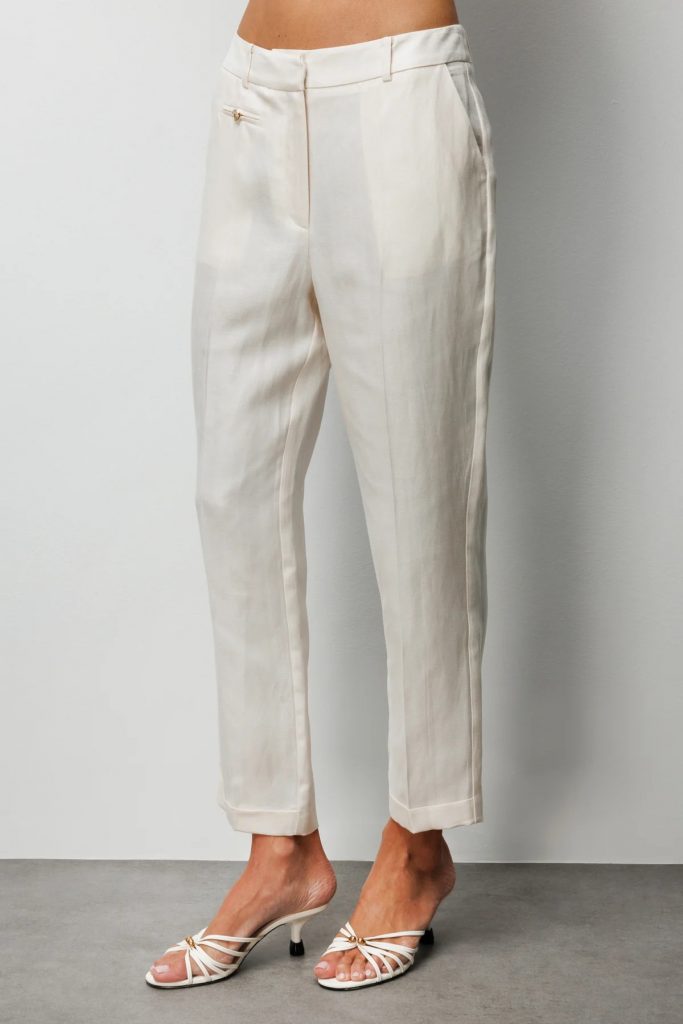 EKOL Süs Metal Düğmeli Dar Paça Pantolon  1032 - EKRU