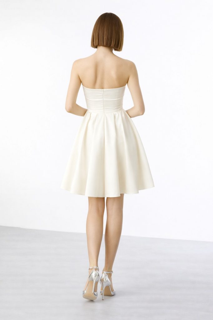 EKOL Eteği Piliseli Straplez Elbise 5096 - EKRU