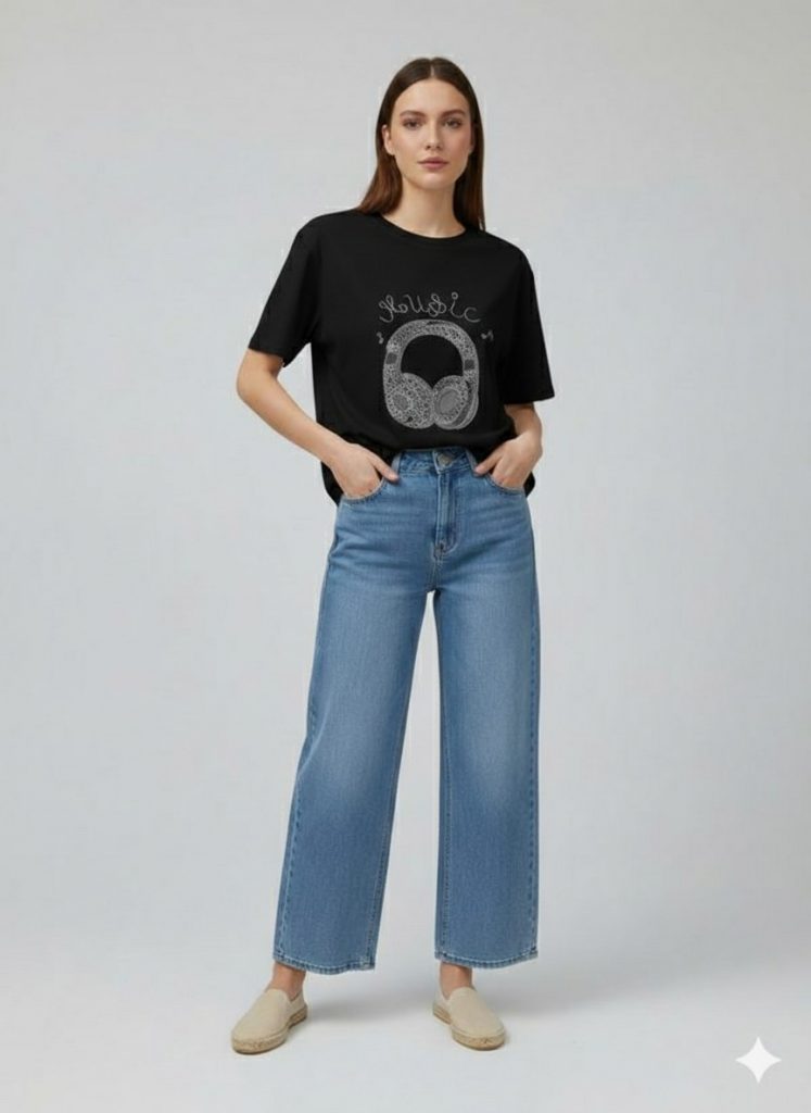 BDK Baskı Pul İşlemeli T-shirt K717 - Siyah