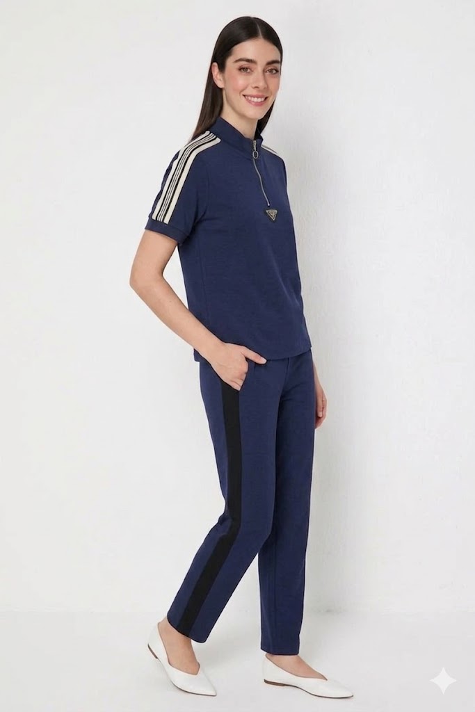 ON TRİKO Fermuar Detaylı T-shirt 76335 - Lacivert