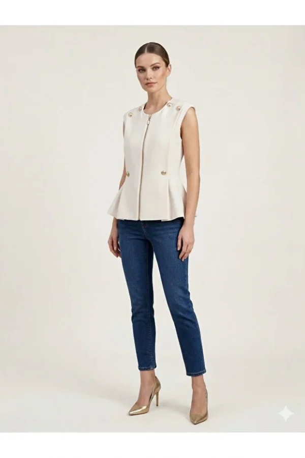 EKOL Süs Düğmeli Sıfır Yaka Yelek 1002