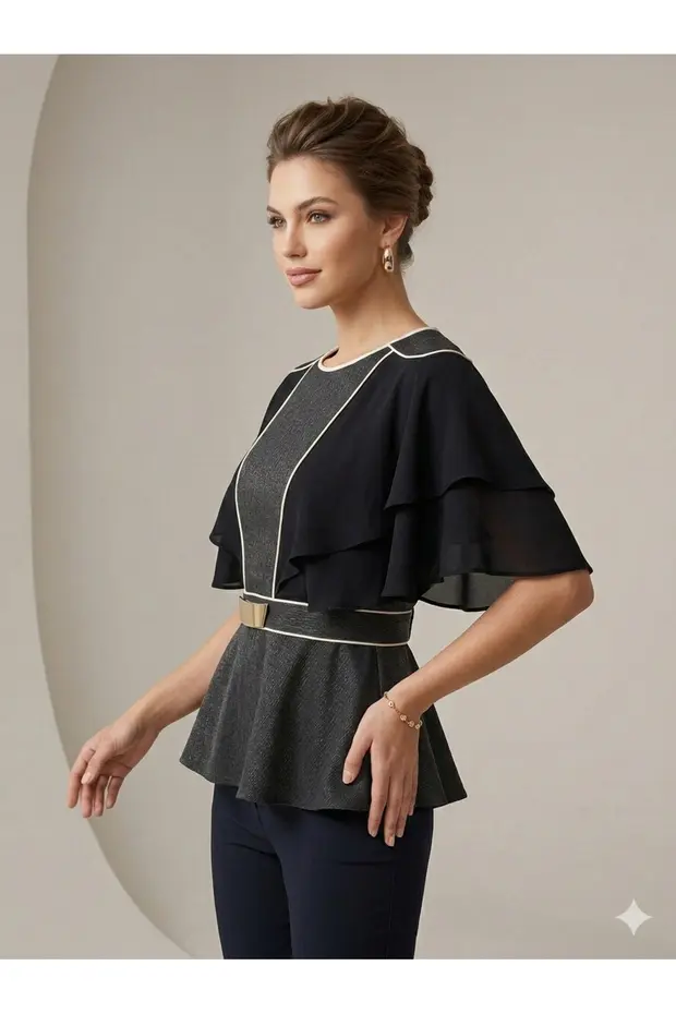 MODAİLGİ Fırfırlı Bluz 10099 - Siyah