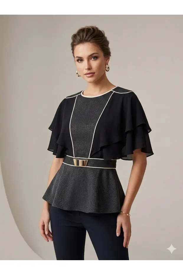 MODAİLGİ Fırfırlı Bluz 10099 - Siyah