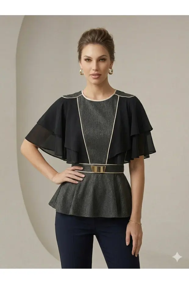 MODAİLGİ Fırfırlı Bluz 10099 - Siyah