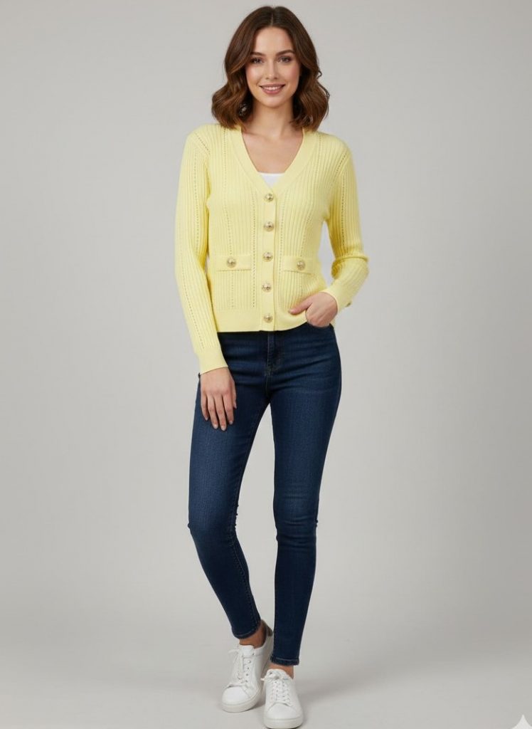 ON TRİKO Düğme Detaylı Hırka 70912 - SARI