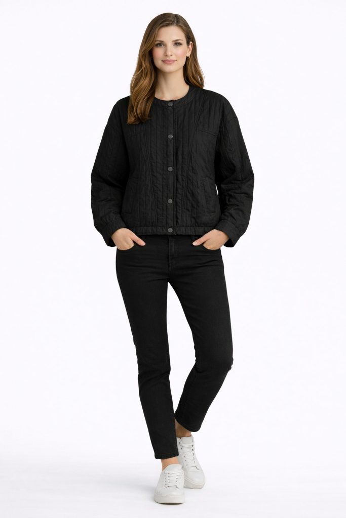 ON TRİKO Çizgi Detaylı Mont 70706 - Siyah