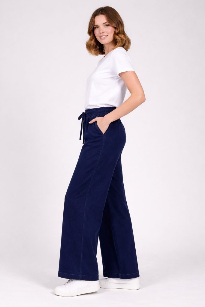 SEDNA Beli Lastikli Bol Paça Pantolon 7207 - Lacivert