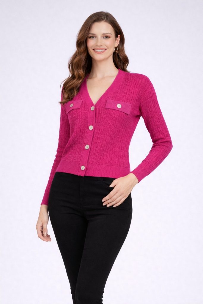 ON TRİKO Düğme Detaylı Hırka 70913 - fusya