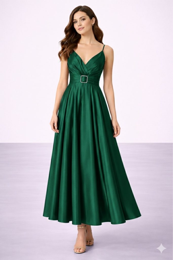 DORİDORCA Aksesuarlı Uzun Abiye 5059 - ZÜMRÜT