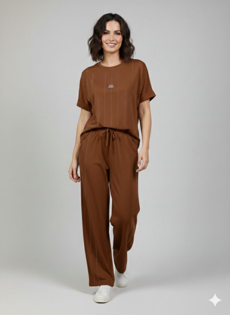 DOSSO DOSSİ Taş İşlemeli Takım  26011 - kahve