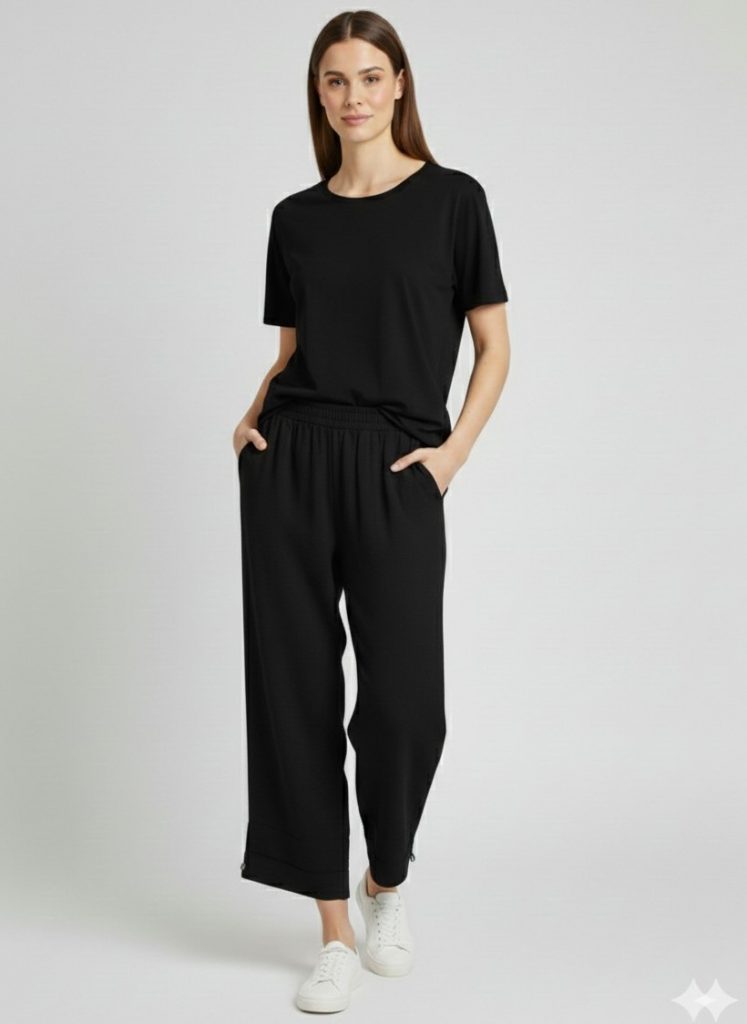 VEDİ Keten Görünümlü Rahat Kesim Pantolon 7413 - Siyah