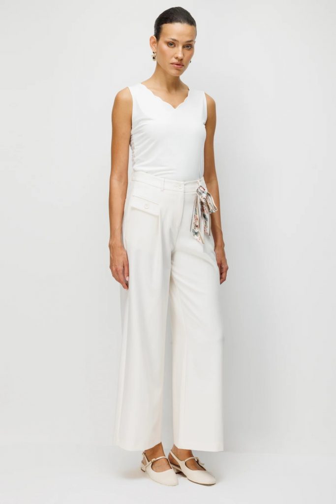 EKOL Fular Detaylı Pantolon 4008 - EKRU