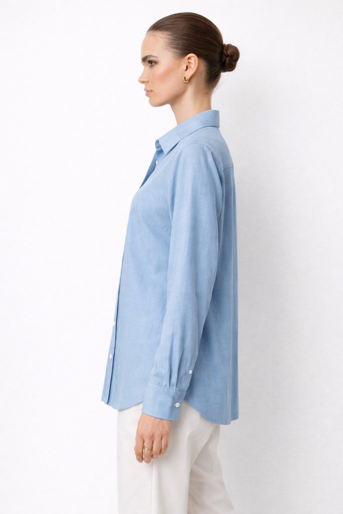 EKOL Polo Yaka Keten Gömlek 2026 - MAVİ