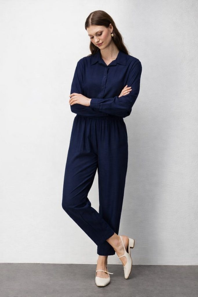 ON TRİKO Paçası Pileli Bilek Boy Pantolon 72317 - Lacivert