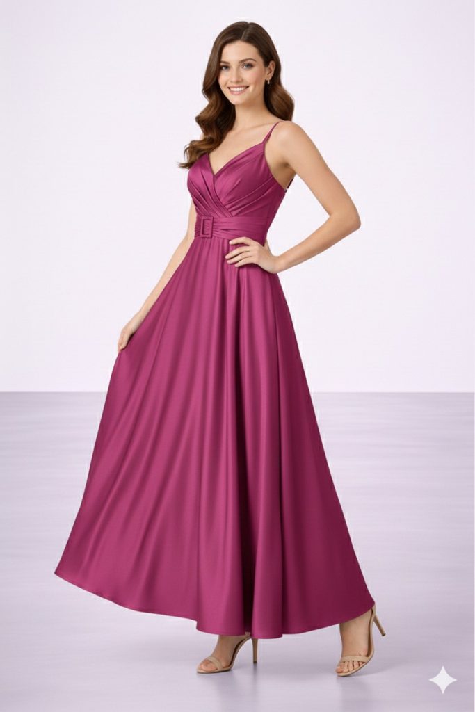 DORİDORCA Aksesuarlı Uzun Abiye 5059 - fusya