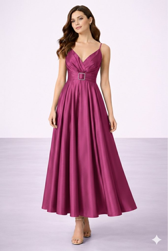 DORİDORCA Aksesuarlı Uzun Abiye 5059 - fusya