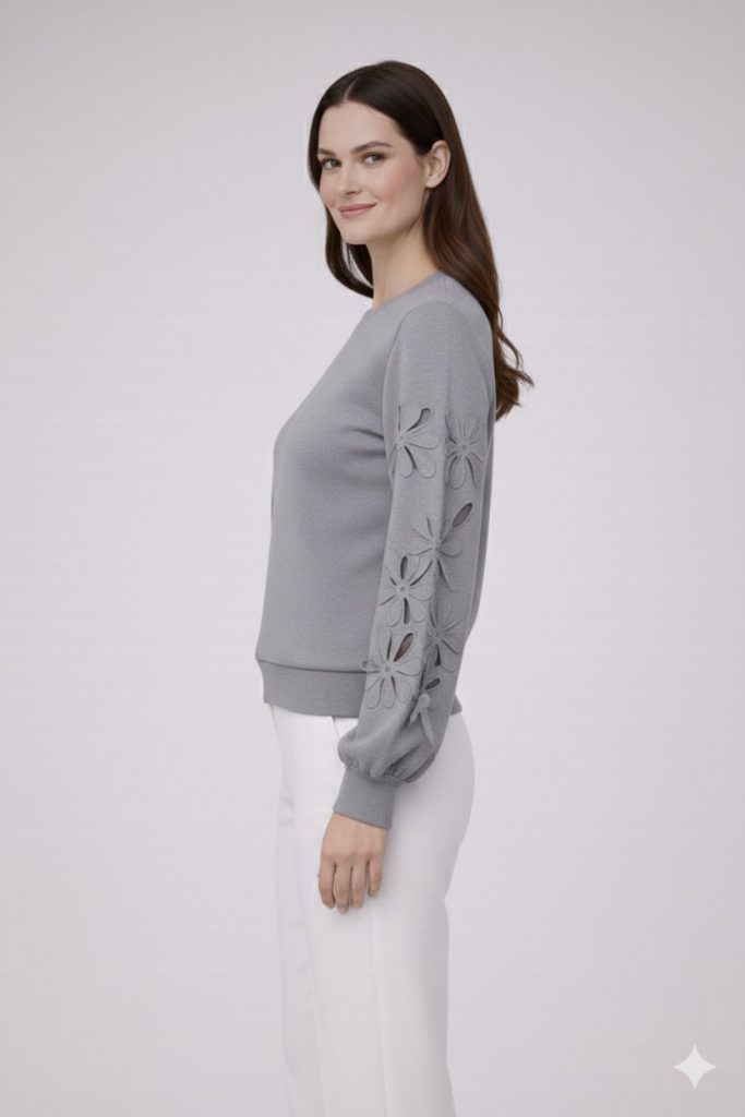 ON TRİKO Çiçek Detaylı Sweat 70351 - GRİ