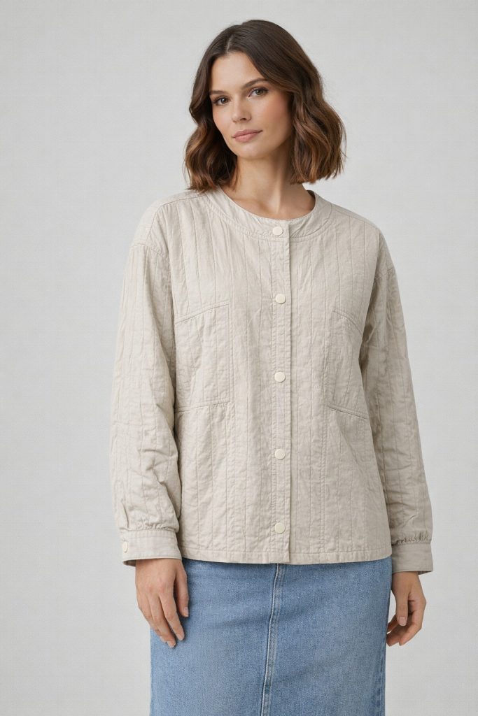 ON TRİKO Çizgi Detaylı Mont 70706 - BEJ