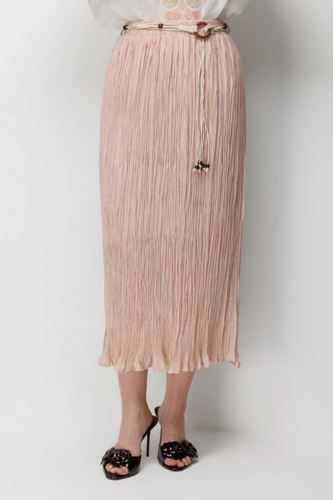 EKOL Süs Kemerli Pamuklu Maxi Etek 3908 - PUDRA
