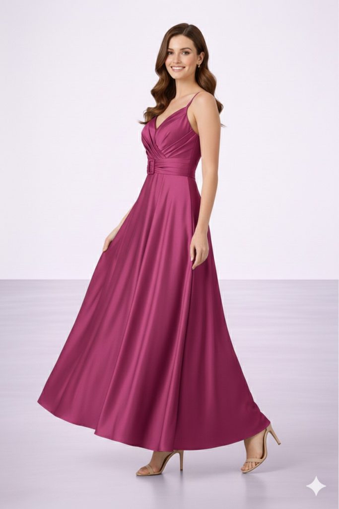 DORİDORCA Aksesuarlı Uzun Abiye 5059 - fusya