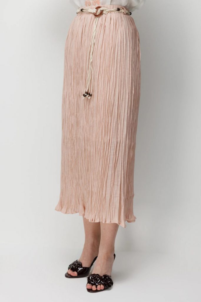 EKOL Süs Kemerli Pamuklu Maxi Etek 3908 - PUDRA