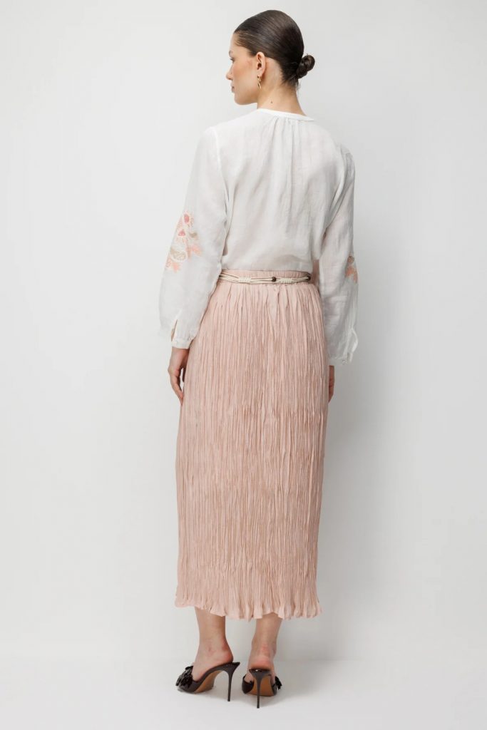 EKOL Süs Kemerli Pamuklu Maxi Etek 3908 - PUDRA